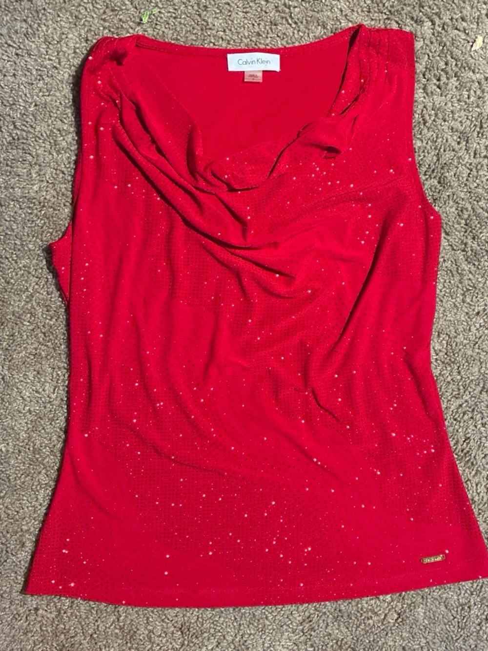 Calvin Klein Sparkle Red Cowl Neck Sleeveless Top